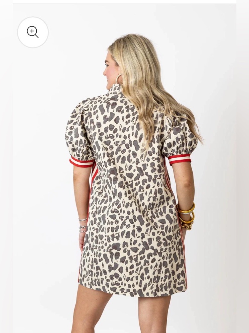 Entro Ecru Leopard Print Puff-Sleeve Shift Dress with Red Trim size s # 1241 - Picture 3 of 8